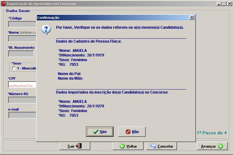 Confirmação das informações do(a) Candidato(a).