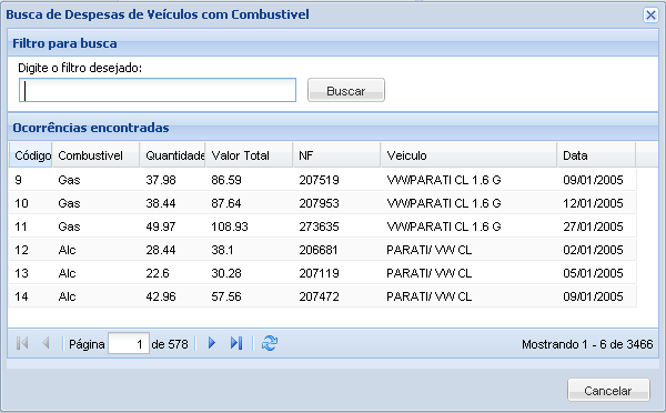 Pesquisa de Despesa de Veículo com Combustível