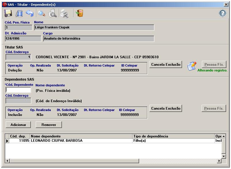 Cadastro de Titular(es) e Dependente(s) - SAS.