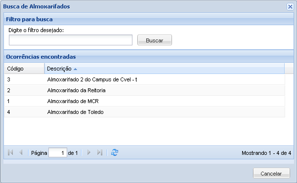 Pesquisa de Almoxarifado