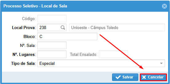 Sair da aba de adicionar salas