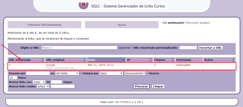Aparece a URL