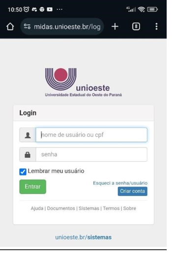 Tela de login do sistemas