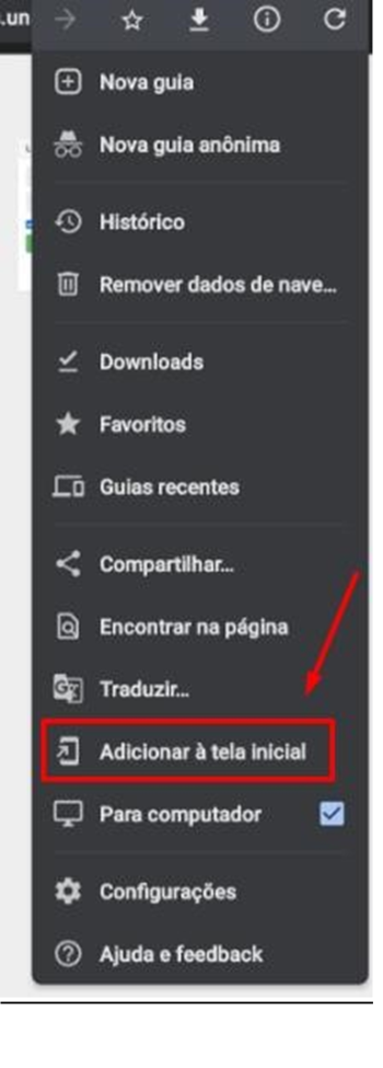 Tela de configurações do navegador