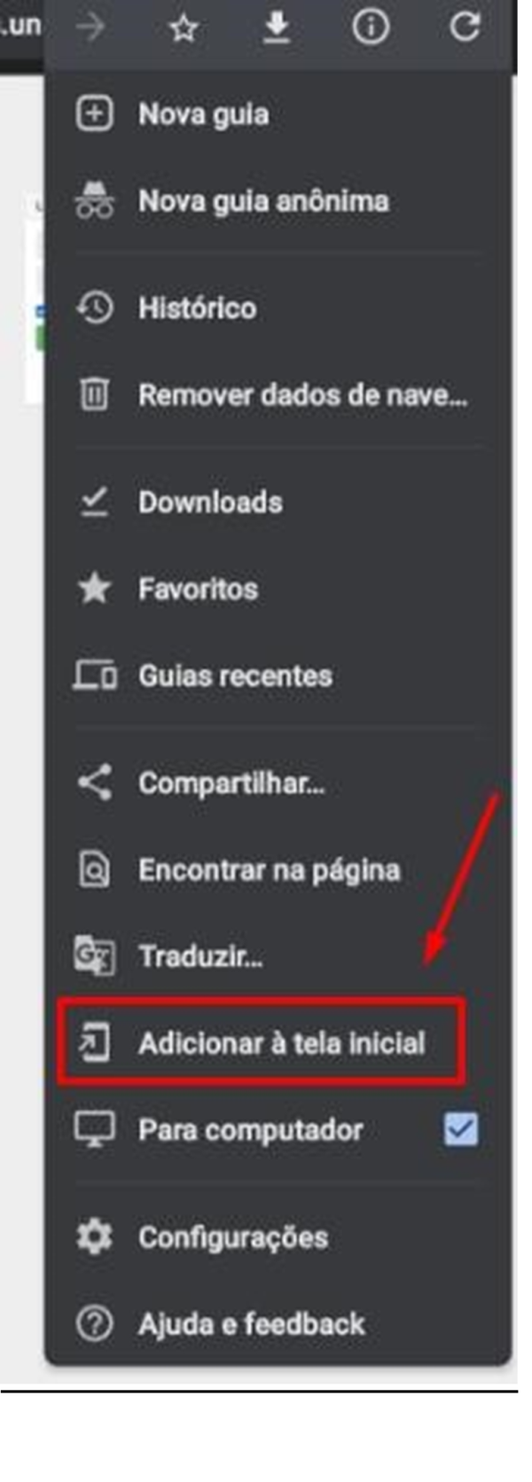 Tela de configurações do navegador