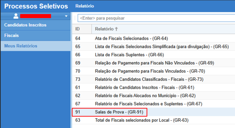 Botão Salas de Prova